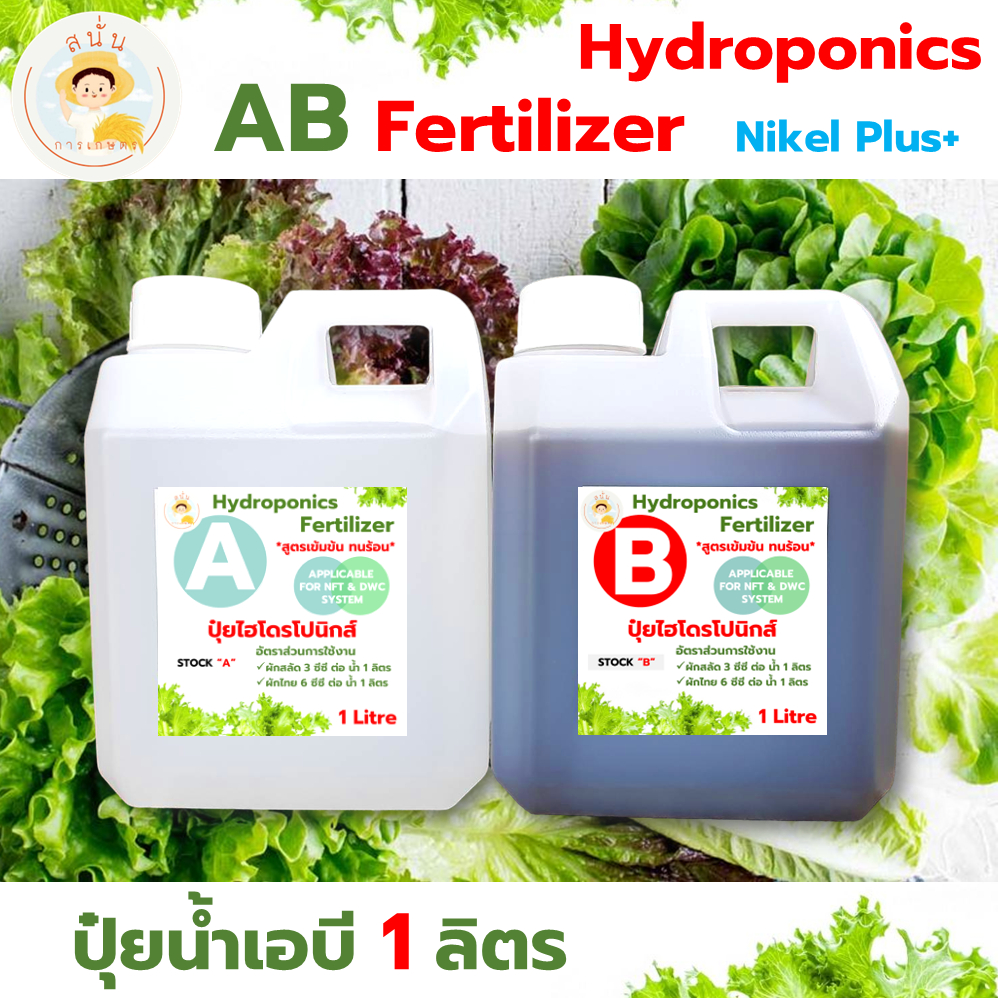 ปุ๋ย AB ไฮโดรโปนิกส์ ขนาด 1 ลิตร ชนิดน้ำ ธาตุอาหารครบ สูตรเพิ่มธาตุนิเกิล ทนร้อน โตไว รากขาว