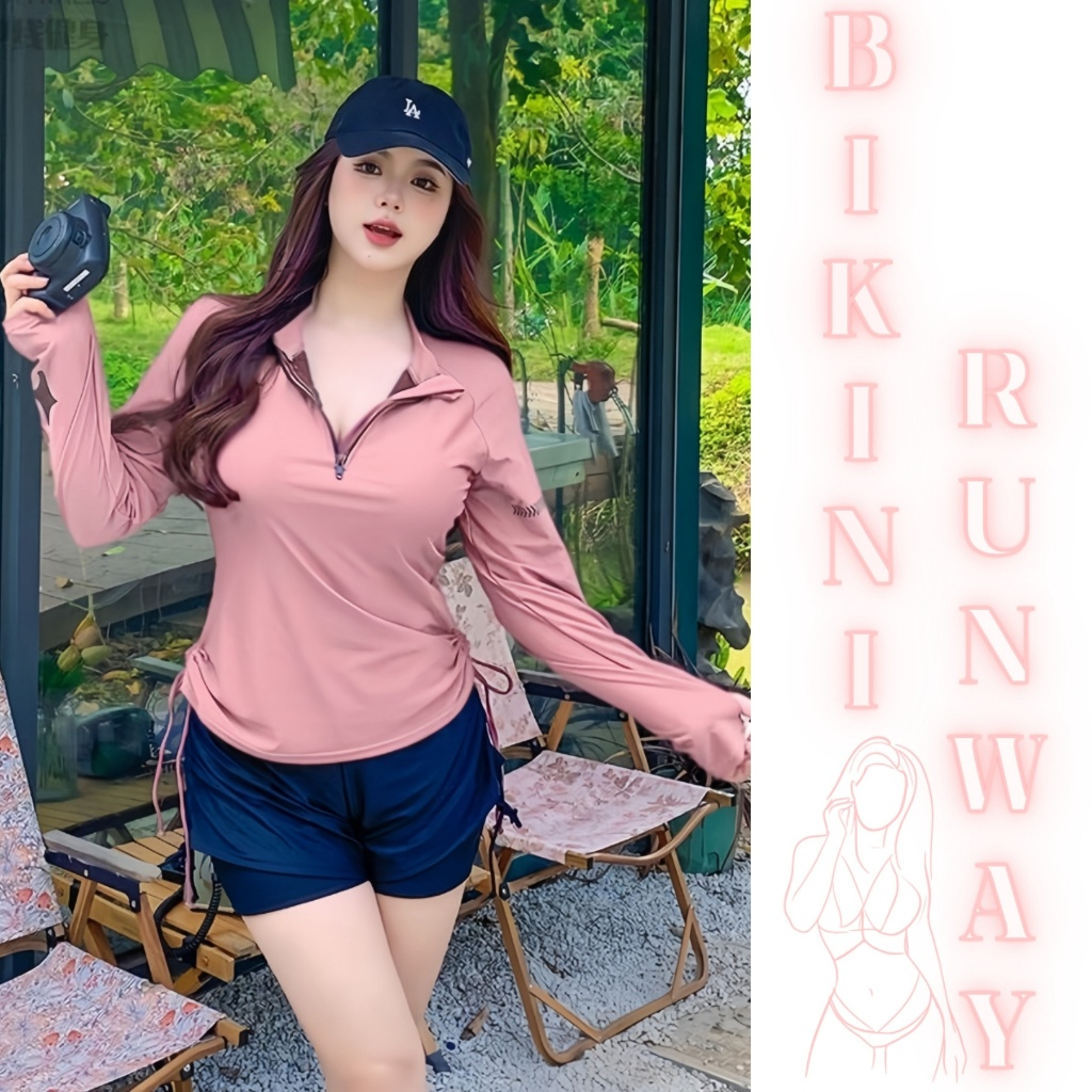 ชุดไปทะเล ชุดว่ายน้ำสองชิ้น ชุดว่ายน้ำมีฟองน้ำ 🍁 เสื้อรุดข้าง มีซิปตรงอก เซ็กซี่เบาๆ
