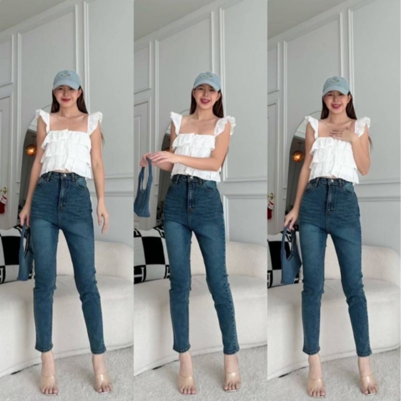 💯punny jeansทรงบอยเอวสูงปี๊ดเหนือสะดือผ้ายืดมีไซถึงเอว39-40