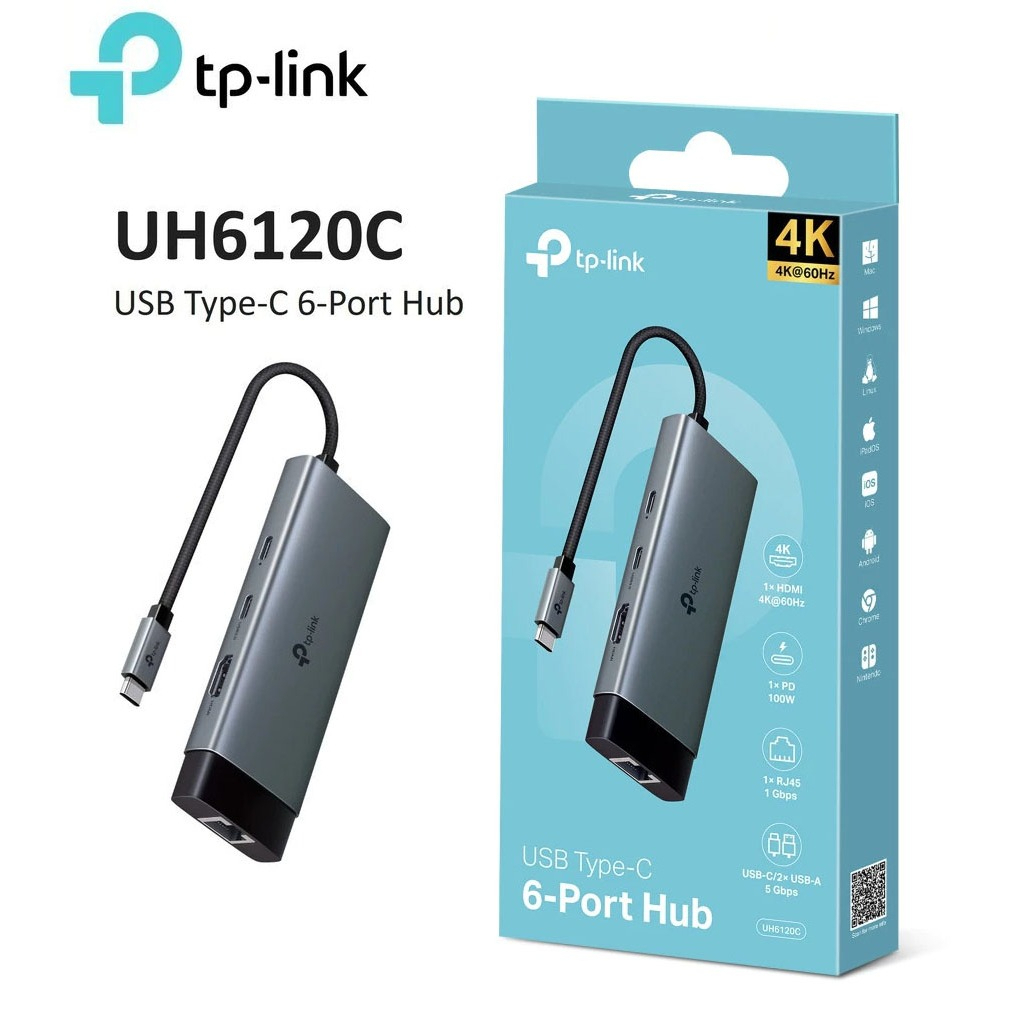 TP-Link UH6120C USB Type-C 6-Port Hub (6 in 1 Hub : Type C x 2, USB-A 3.0 x 2, HDMI, RJ45 Gigabit) ป