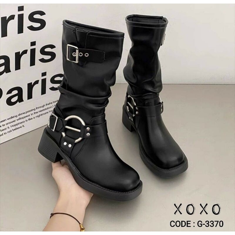 (พร้อมส่ง=ดำ:SZ35,36,37,38),(SZ.อื่นๆพรี=ส่งได้ 28/05/68) -25%(เก็บโค้ด) รองเท้าบูทยาว ติดแกรม.