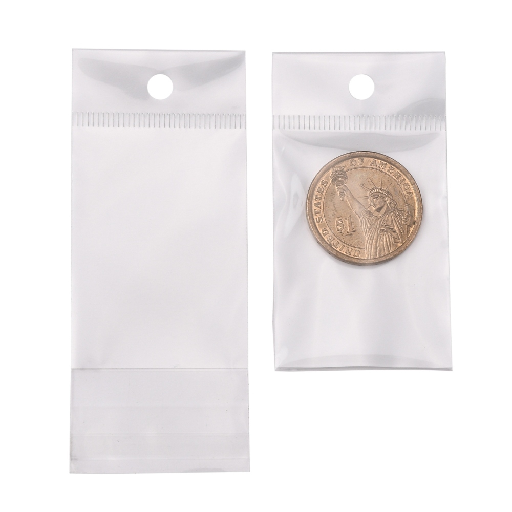 แพ็ค 100 ใบ ถุงพลาสติกใส  ฝากาว หัวรูแขวน พลาสติก 3 ชั้น ใส่ของได้ 2 ด้าน หน้าใสกลางขาวหลังใส 4x5.4c