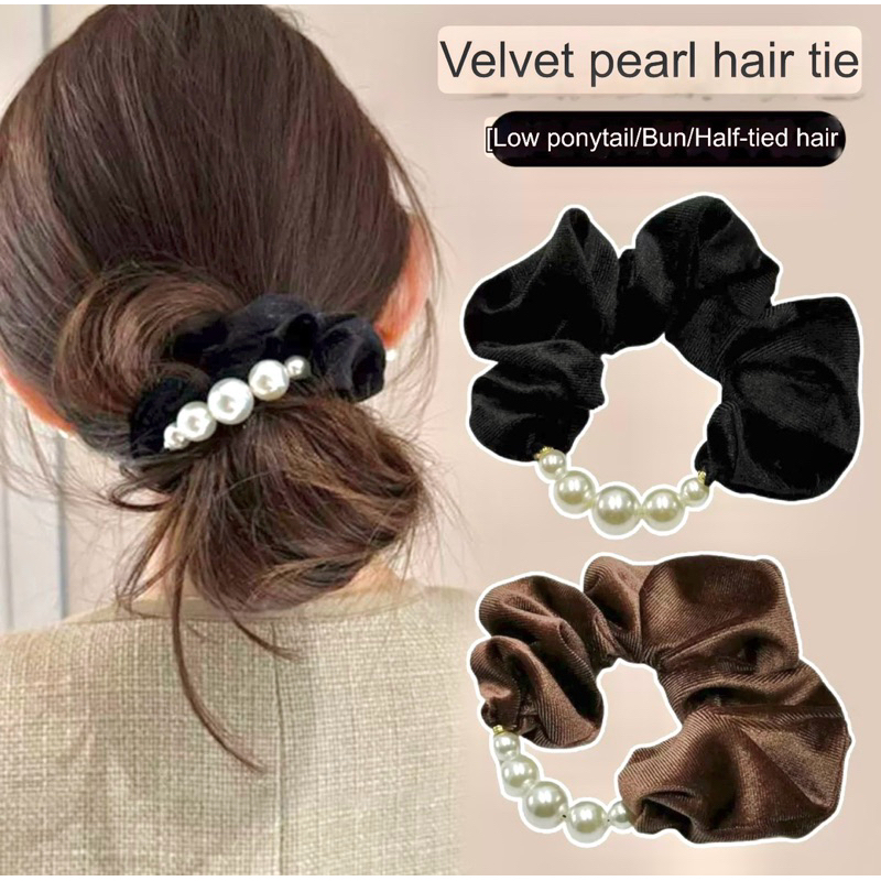 ยางรัดผมมุก VELVET PEARL ขนาด 13 Cm สวยน่ารักดูหรูหรา ยางมัดผม ยางรัดผม