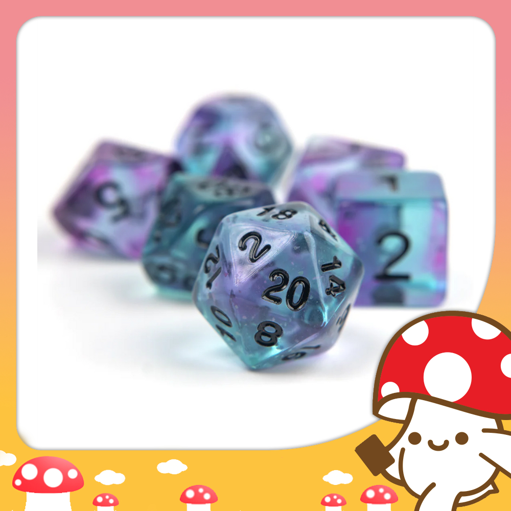 Sirius Dice - Peacock Glowworm Dice Set - ลูกเต๋าสำหรับเกม TRPG D&D - Dice Set of 7 จาก Kinoko Card 