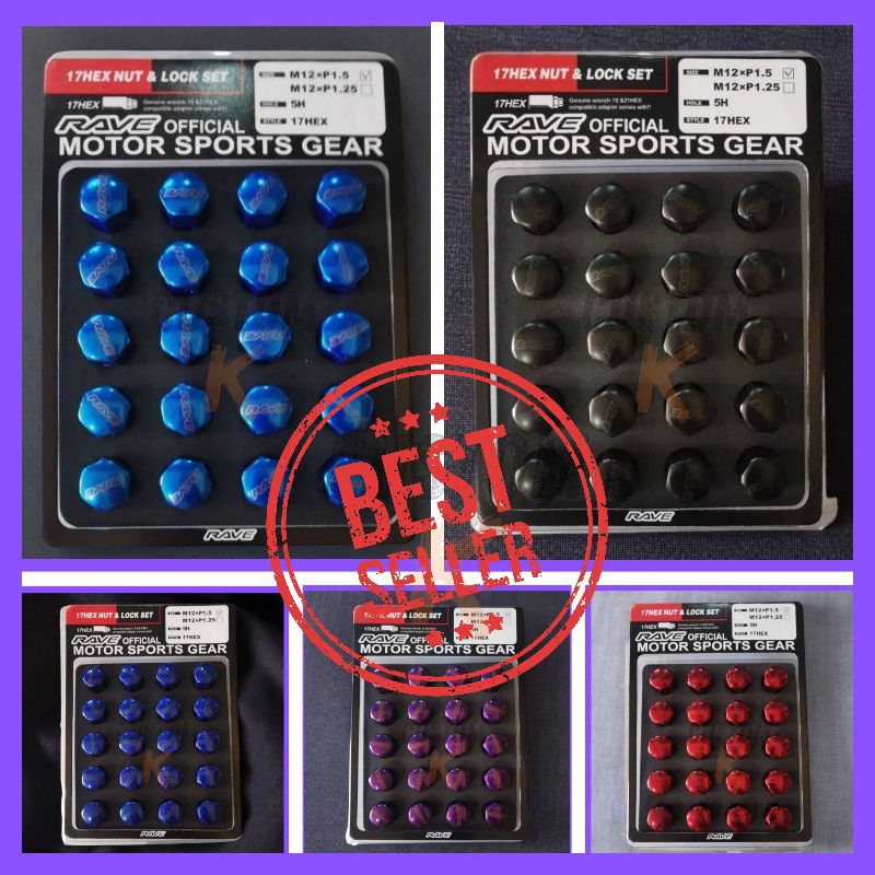 🚩12.12​(อะไหล่แต่งรถ)น็อตล้อ​รถยนต์​เบอร์17​ เกลียวเหล็กชุบสี​ ขนาด1.5​ แข็งแรงใส่แม็กซิ่ง