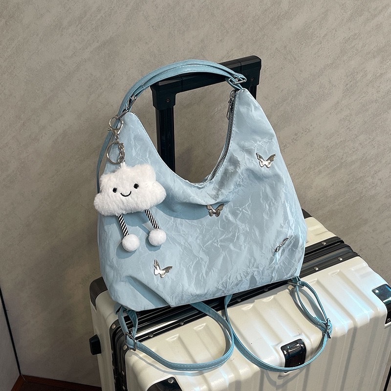 TB08 ใหม่วัสดุหนัง PU แถมตุ๊กตา กระเป๋าสะพายไหล่สำหรับการเดินทางประจำวัน กระเป๋าสะพายไหล่ผีเสื้อ พร้อมส่งจากไทย