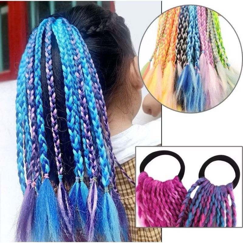 หางม้าถักเปียคอนโรลสำเร็จ ของเด็ก ช่อหนา 12เส้น กีฬาสี สีสดใส สียูนิคอร์น รูปจริง รีวิวจริง พร้อมส่ง L277