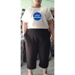 Khunbar กางเกง5ส่วนผ้าวูลเวฟ-หน้า/หลังเอวเรียบ-ใส่ยางยืดเฉพาะด้านหลัง-มีกระเป๋า2ข้างไซส์สาวอวบใหญ่