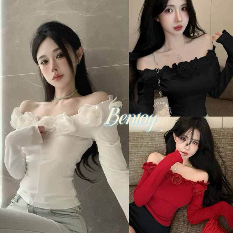 Bentoy(6192)เสื้อแขนยาวเปิดไหล่ ล้อมรอบด้วยดอกกุหลาบ สวยเซ็กซี่ ดูหรู มีสไตล์