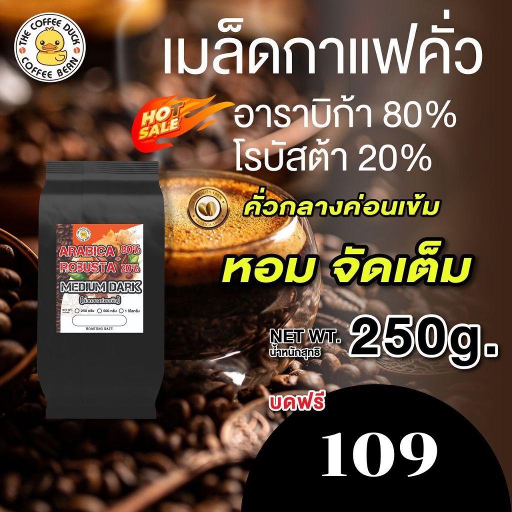 เมล็ดกาแฟคั่ว อาราบิก้าผสมโรบัสต้า คั่วกลางค่อนเข้มสุดคุ้ม ขนาด 250g,500g,1kg.
