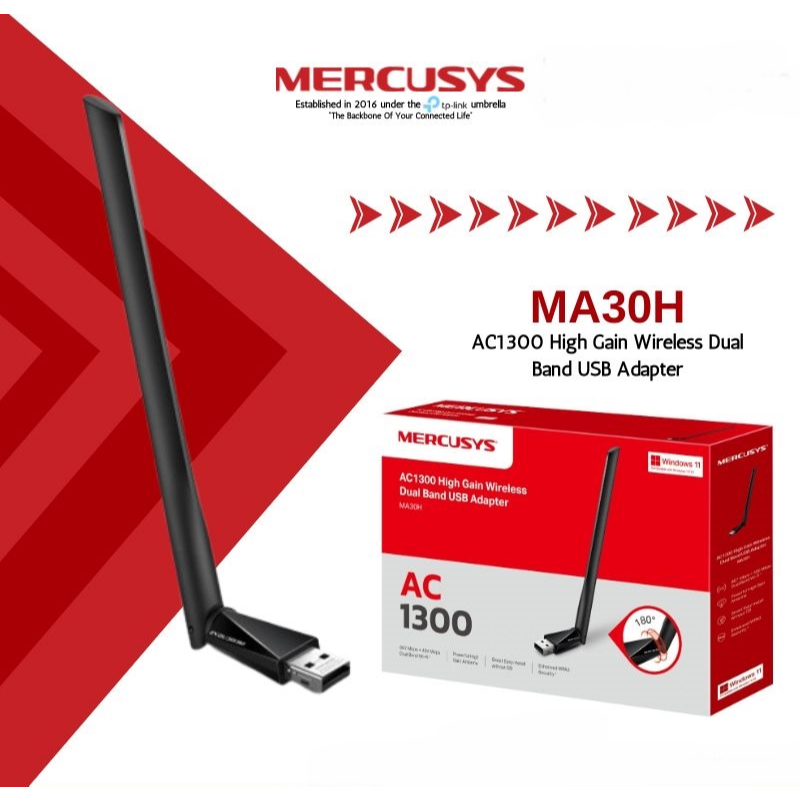 ⚡️ตัวรับสัญญาณไวไฟ⚡️MERCUSYS (MA30H) USB AC1300 Strong Dual Band Wi-Fi Speed ความเร็ว 867 Mbps บนคลื่น 5 GHz