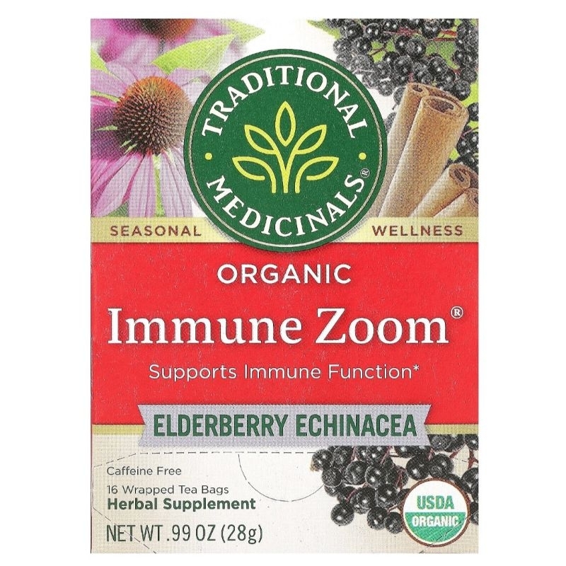 Traditional Medicinals Organic Immune Zoom Tea Elderberry Echinacea  16 Tea Bags