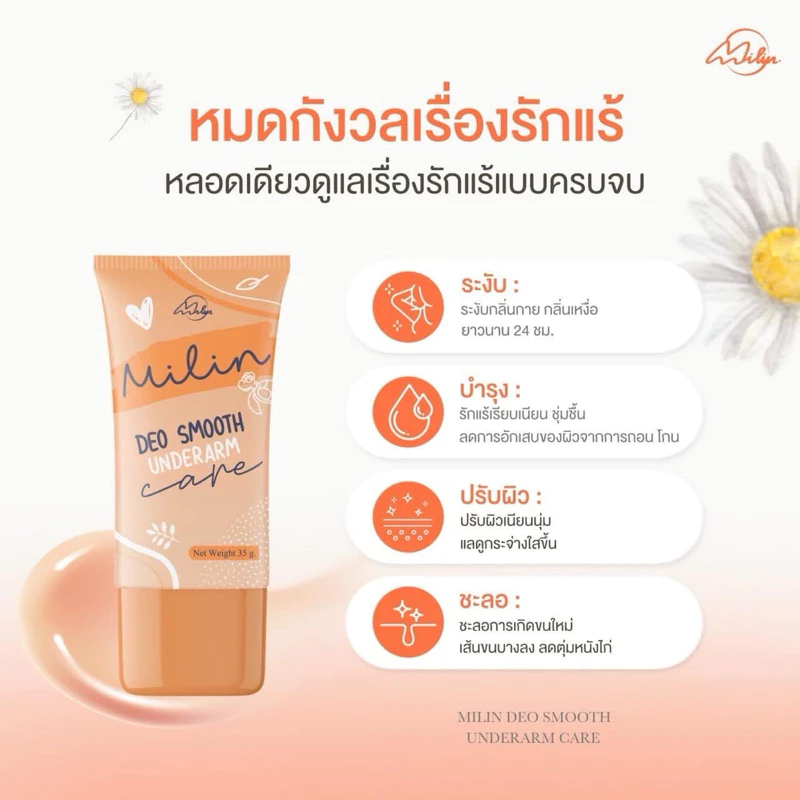 𝗠𝗜𝗟𝗜𝗡 1หลอด แถม 1ซอง ช่วยลดกลิ่น ลดเหงื่อ ช่วยบำรุงให้รักเเร้ขาวเนียนใส ขนาด35กรัม