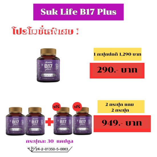 (ของแท้) สุขไลฟ์ บี 17 พลัส Suklife B17 Plus สมุนไพรกันลืม ช่วยบำรุงสมองและสายตาช่วยเพิ่มความจำ บรรจุ 20 แคปซูล