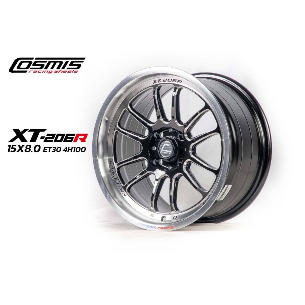 แม็กขอบ 15 Cosmis  สีดำขอบกลึง XT-206R 15x8.0 4/100 ET30
