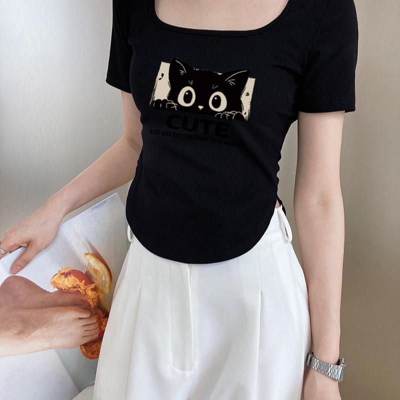 DN10-0309   เสื้อยืดคอยู  เสื้อเเขนสั้น  เสื้อแฟชั่น  สาวอวบ  เสื้อพลัสไซส์ เสื้ิอผู้หญิงสไตล์เกาหลี