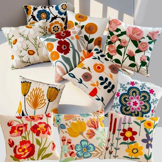 หมอนอิงปักลายดอกไม้น่ารัก  มีลายด้านเดียว หมอนอิงตกแต่งบ้าน …