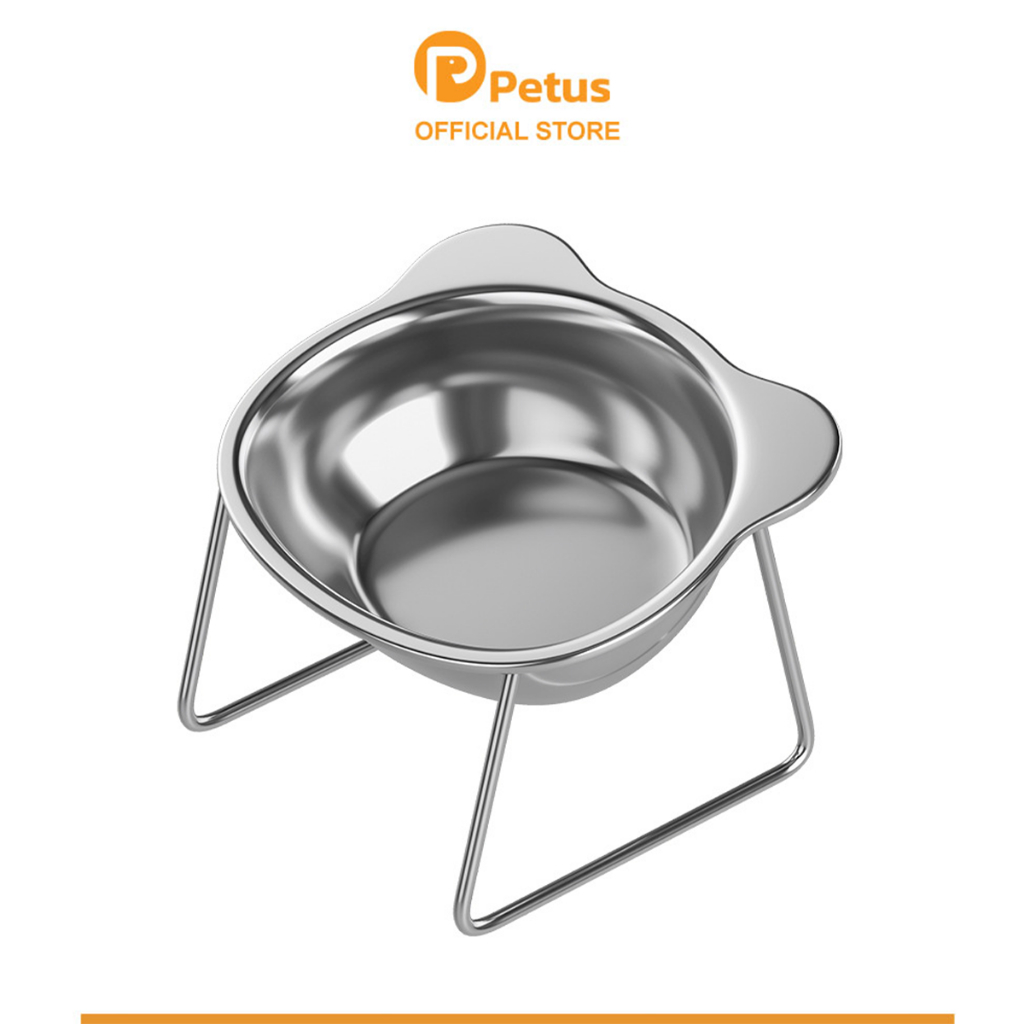 Petus ชาม ชามอาหารสัตว์เลี้ยง ชามสแตนเลส มีขาตั้งชามเอียง 15 องศา ทนทาน ขนาดสินค้า 12.5x11x11.5 ซม.