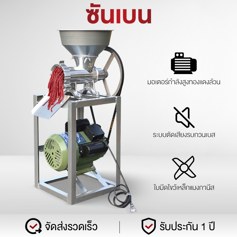 SHANBEN เครื่องบดเนื้ออเนกประสงค์อลูมิเนียมอัลลอยด์ มอเตอร์กำลังสูงทองแดงล้วน ระบบตัดเสียงรบกวนเบส สับเร็วเพียง 3 วินาที