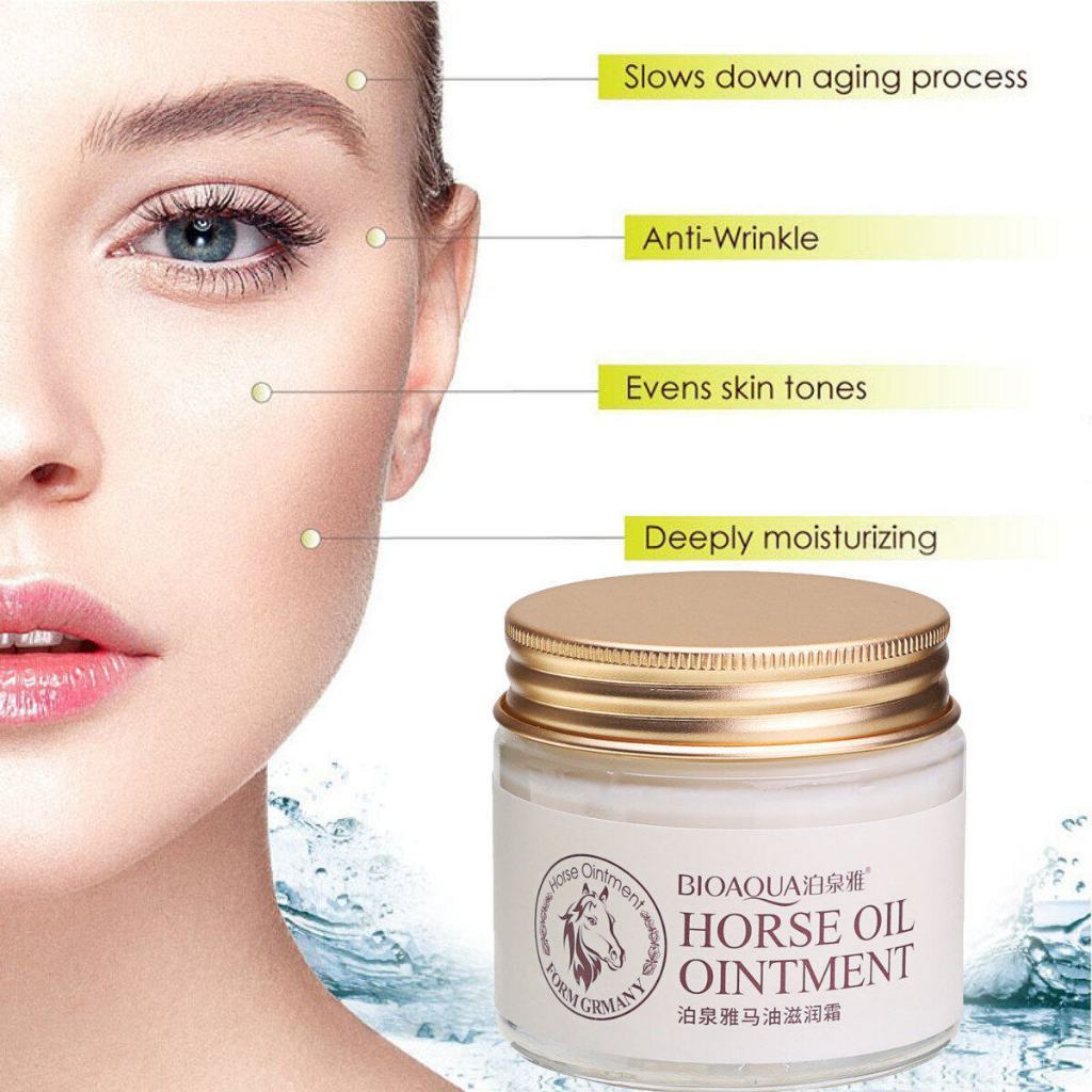 ครีมน้ำมันม้า ผิวหน้่กระชับเต่งตึง หน้าฟู ผิวอิ่มน้ำ BIOAQUA HORSE OIL OINTMENT CREAM [70 กรัม] - รูปที่ 4