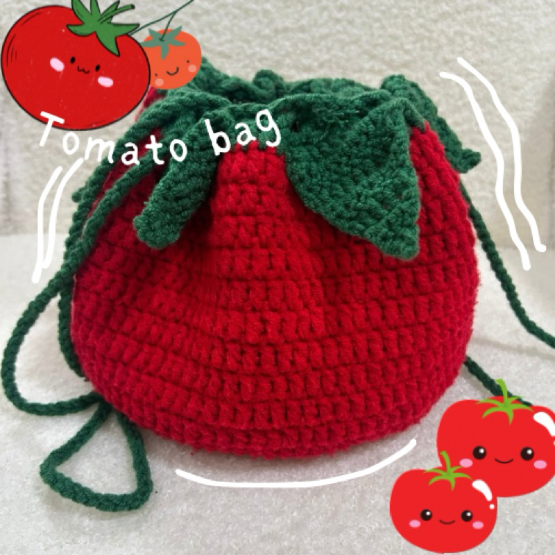 Tomato Pouch กระเป๋ามะเขือเทศไชต์ใหญ่ กระเป๋าไหมพรมถัก งานแฮนด์แมค งานฝีมือ#ของขวัญ#งานถัก