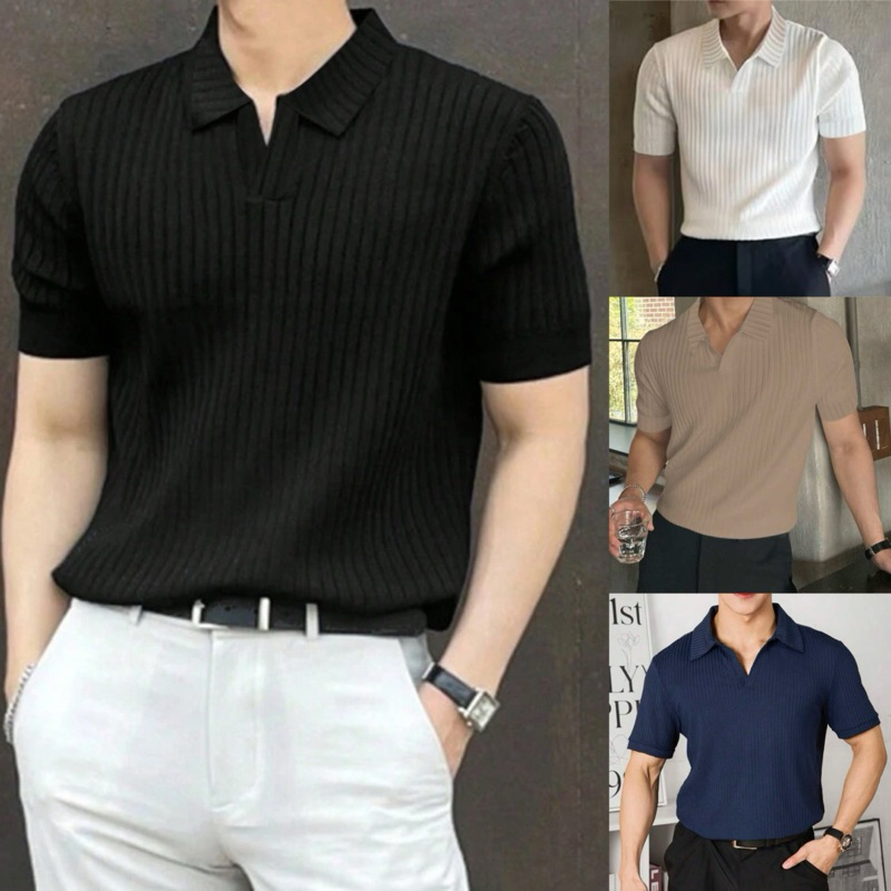 ✅PRE-ORDER 7-10 วัน✅  Manfinity Homme เสื้อโปโล สีพื้น ผ้าริบ✨ งานป้าย 🔖