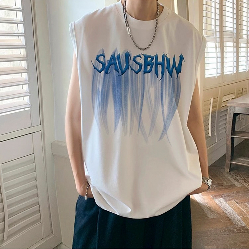เสื้อยืดแขนกุดผู้ชาย ทรงหลวม ผ้าฝ้ายผสม เหมาะกับฤดูร้อน