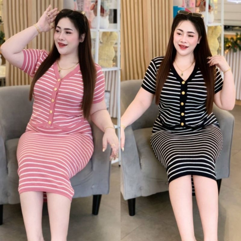 เซตไหมพรม2ชิ้น เสื้อ+กระโปรงอก36-46เอว30-42สะโพก40-50