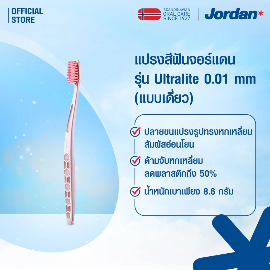 [คละสี] Jordan จอร์แดน แปรงสีฟันผู้ใหญ่ รุ่น Ultralite 0.01 mm.