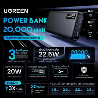 UGREEN Power Bank แบตสำรอง 20000mAh แบบพกพา พาวเวอร์แบงค์ชาร์จเร็ว PD Fast Charging รุ่น 25683