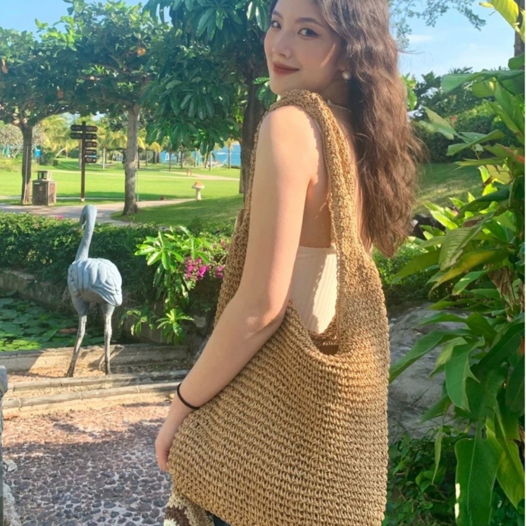 สไตล์เกาหลีใหม่กระเป๋าสาน กระเป๋าถัก hobo BAG ทรงย่าม มัซับใน(จัดส่งจากประเทศไทย)