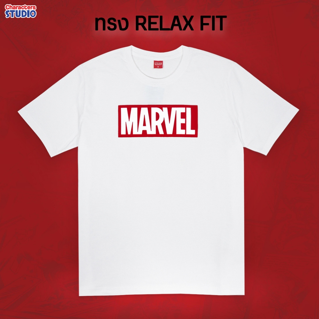 Marvel Men Logo Relax Flock Print - เสื้อมาร์เวลผู้ชายพิมพ์กำมะหยี่ สินค้าลิขสิทธ์แท้100% characters studio