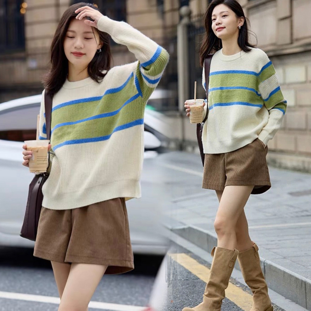พร้อมส่ง เสื้อไหมพรม คอกลม แขนยาว สีพื้น เนื้อผ้างานดี แฟชั่นผู้หญิง 2025