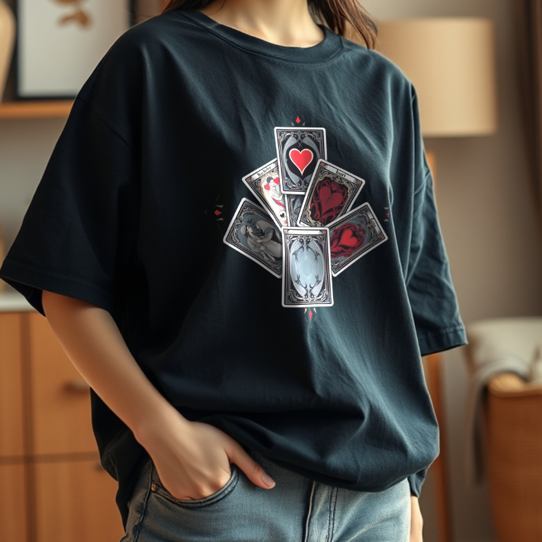 เสื้อยืดพิมพ์ลายไพ่ทาโร่ปีศาจ แบรนด์ Vibeon  เสื้อยืดคอกลมผ้าคอตตอน100%