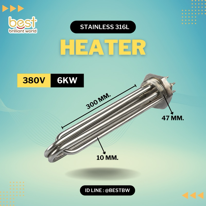 ฮีตเตอร์ต้มน้ำ/ฮีตเตอร์จุ่ม (Immersion Heater)SUS316L 6KW 380V DN40(ยาว300mm)