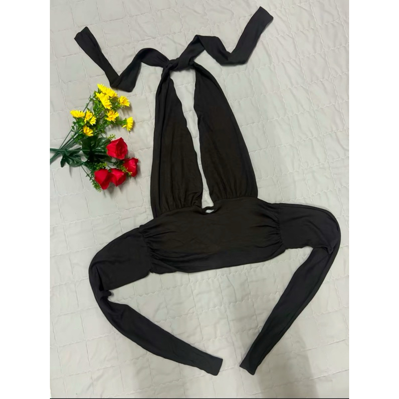 เสื้อผูกคอสีน้ำตาล งาน ATIPASHOP