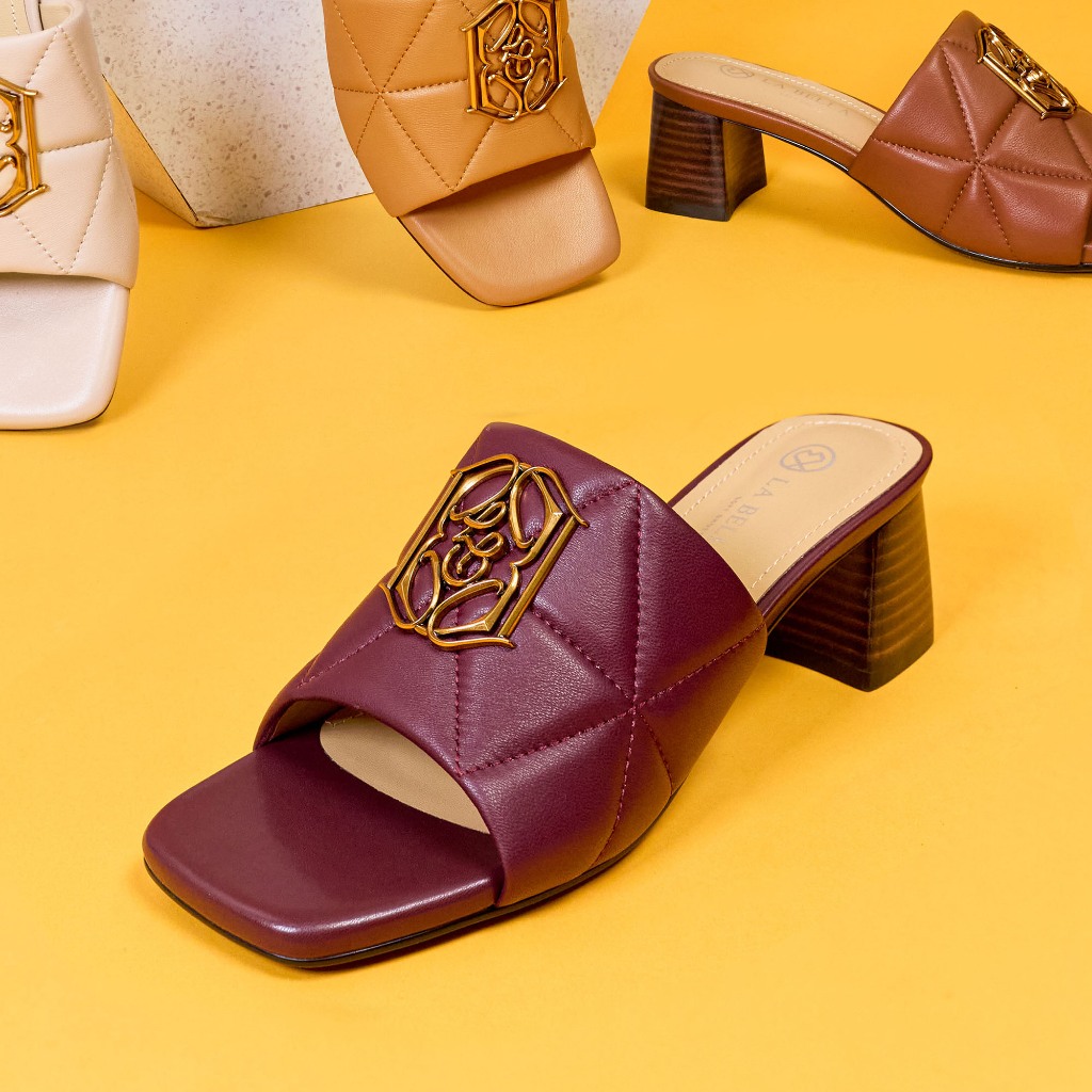 LA BELLA รุ่น ELEGANTE WOODEN SANDALS  - MAROON