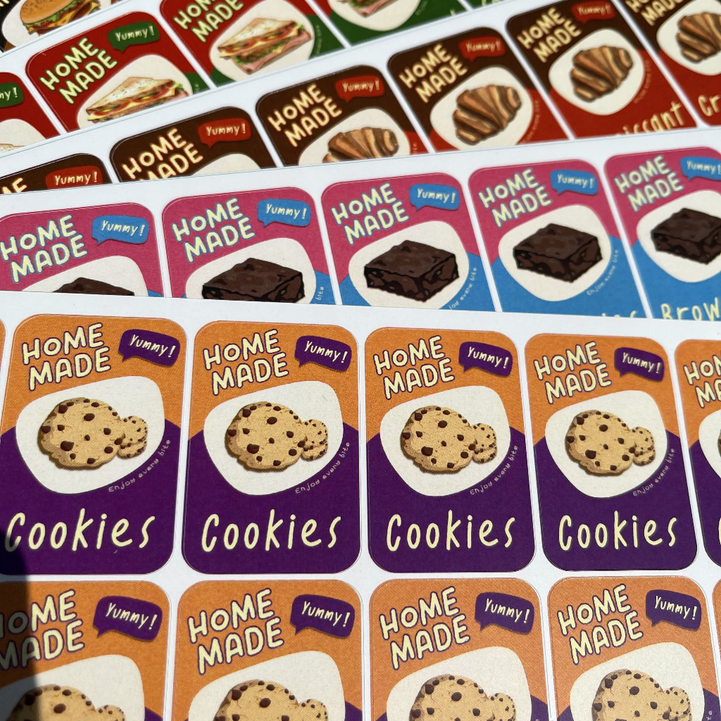 สติกเกอร์เบเกอรี่ สติกเกอร์ขนม Bakery ติดขนม บราวนี่ แซนวิช คุกกี้ เบอร์เกอร์ ครัวซองต์ B22