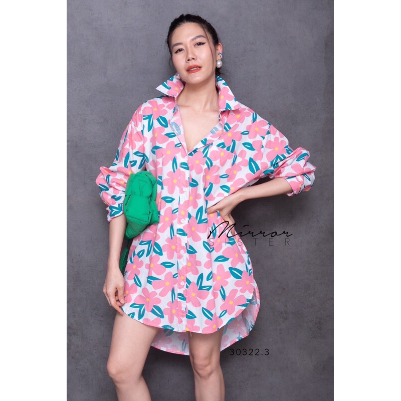 ❤️สินค้าขายดี❤️ ••MiRRoRSiSTER's MiKo SHiRT DReSS•• 🌻🌺🌸เดรสเชิ้ตทรงโคร่งลายดอกบานน่ารักมาก สวยสดใส