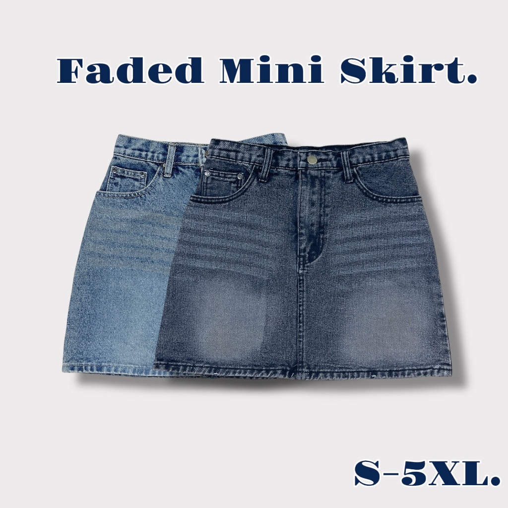 [พร้อมส่ง ไซส์ S-5XL] กระโปรงยีนส์ Mini Skirt ทรงเอ เอวสูง งานสีเฟด Cute มากกก ผ้าไม่ยืด กระโปรงสาวพลัสไซส์ ไซส์ใหญ่