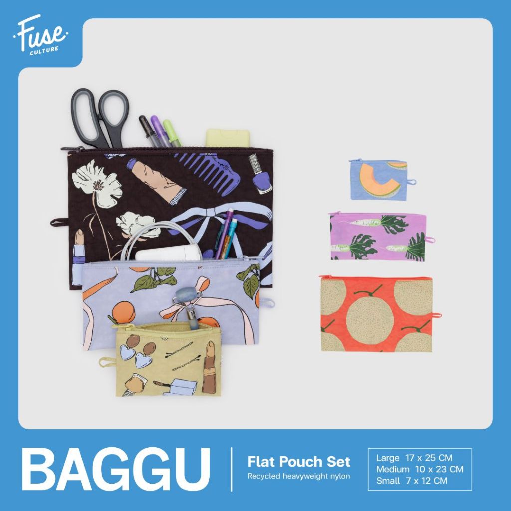 (พร้อมส่ง) BAGGU Flat Pouch Set กระเป๋าใส่ของอเนกประสงค์ เหมาะสำหรับใส่ของเดินทาง เซ็ทละ 3 ชิ้น จัดกระเป๋าเดินทางกระเป๋า