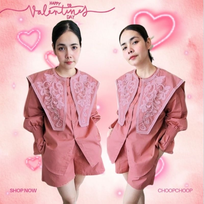พร้อมส่ง!! ชุดเซ็ทเสื้อแขนยาวคอปกทหารเรือปัก+กางเกงเอวยืด