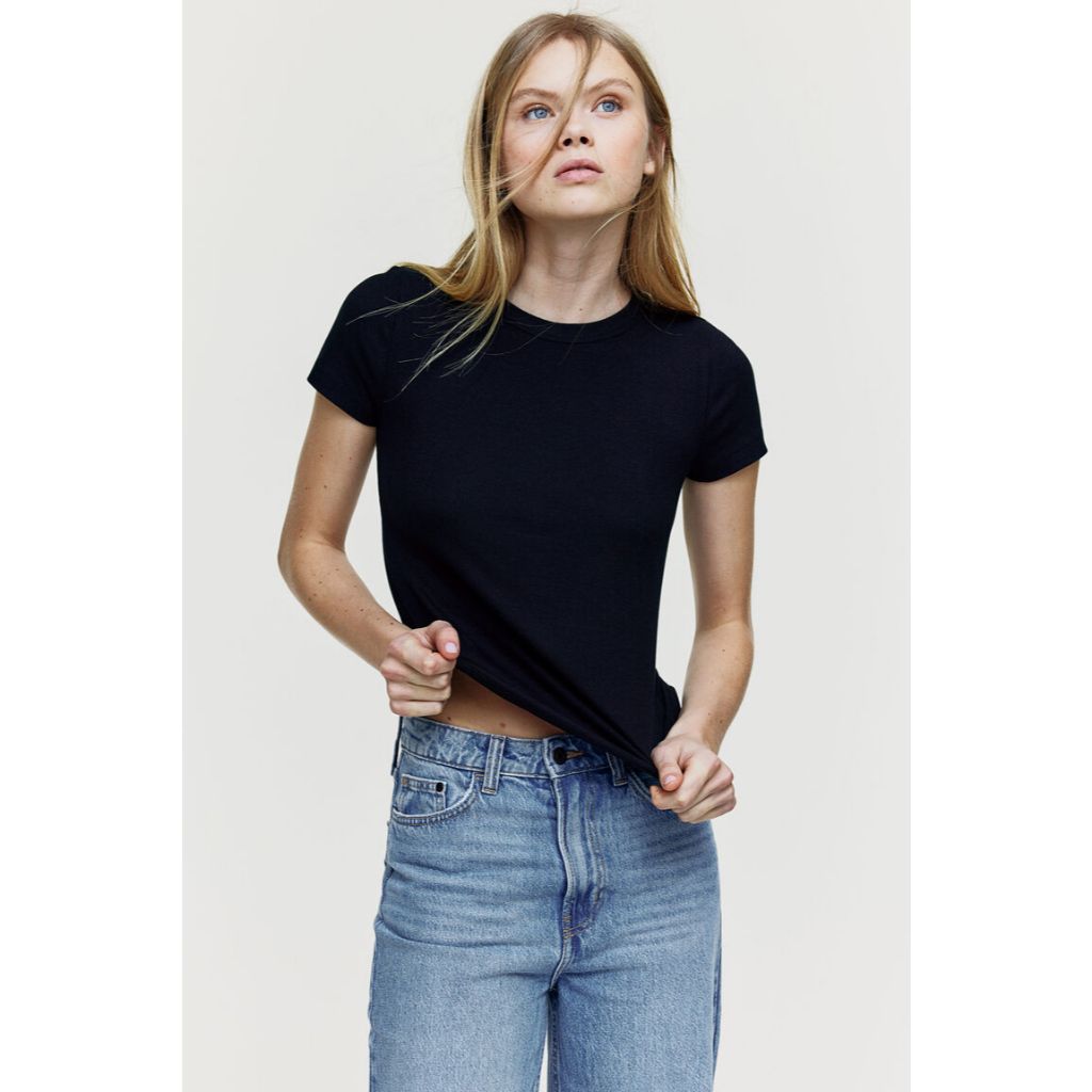 H&M(เอชแอนด์เอ็ม) เสื้อยืดโมดัล-เบลนด์ลายริบ ผู้หญิง 1157799_1