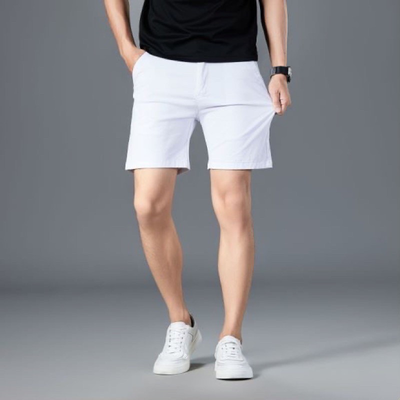 Fancy Fashion กางเกงขาสั้น ผู้ชาย เอวสม็อค ผ้ายืด คอตต้อน สีพื้น ยาว 17.5-20.5 นิ้ว ไซส์ 30-38 - รูปที่ 5