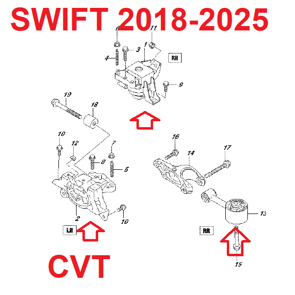 ยางแท่นเครื่อง Suzuki Swift 2018-2025 CVT ซูซูกิสวิฟ อะไหล่แท้ศูนย์ขายเอง มีทุกชิ้น