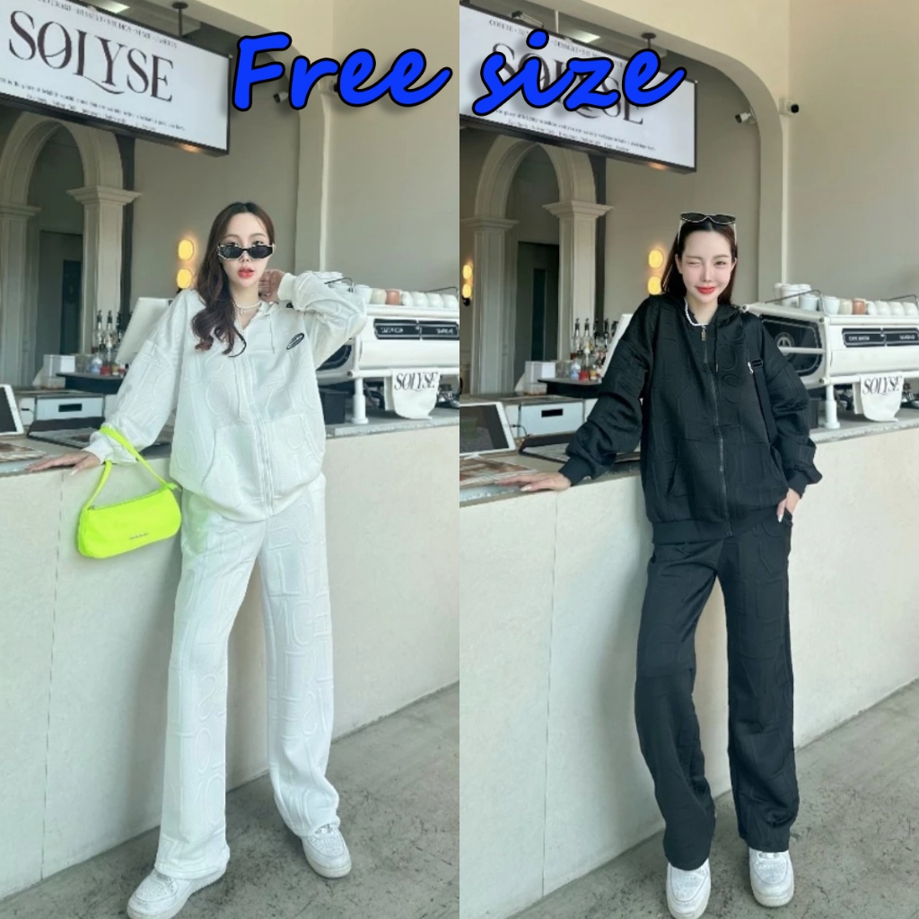 🆕3 colorsชุดเซ็ต ผู้หญิง ฮิปฮอป เสื้อแจ็คเก็ตผู้หญิง เสืhอแจ็คเก็ต ชุดเซ็ท ผู้หญิงอ้วน เสื้อกันหนาวแขนยาวมีหมวก มีฮู้ด