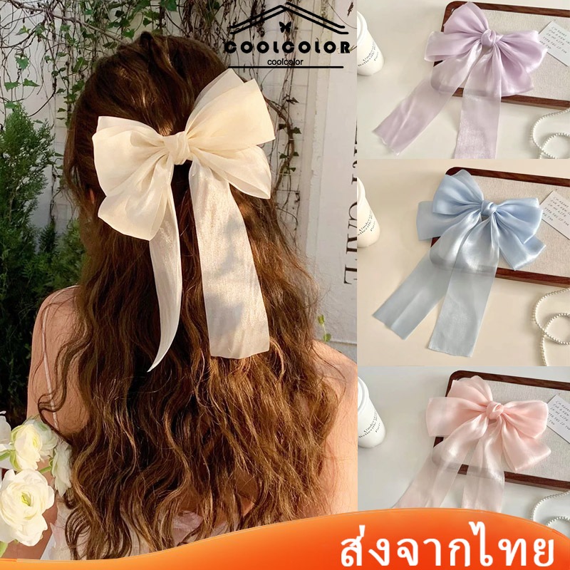 ในไทย💖กิ๊บติดผมประดับโบว์พร้อมริบบิ้นแฟชั่นหวานสไตล์เกาหลีสำหรับผู้หญิงเครื่องประดับผมแฟชั่นCODcoolcolor.th