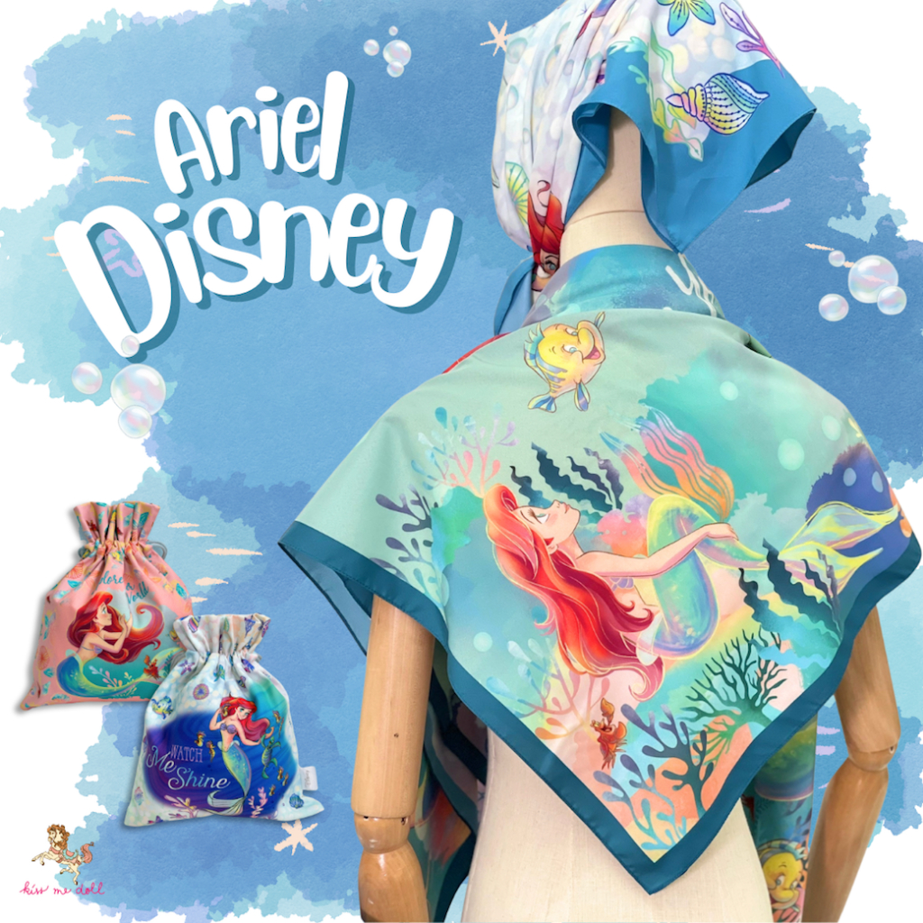 Kiss Me Doll ผ้าพันคอ/ผ้าคลุมไหล่ Disney Ariel ลายใหม่ 2 ลาย ขนาด 100x100 cm.