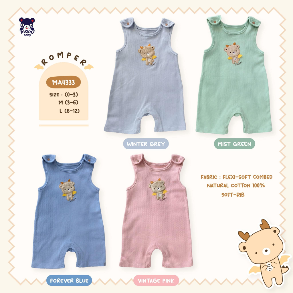 Mami Baby romper รอมเปอร์เด็กแขนกุด ผ้าร่อง 0m+, 3m+, 6m+