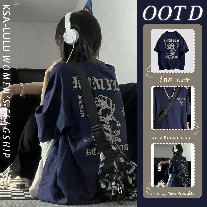 เสื้อยืดสกรีนลายวินเทจผู้หญิงเท่ๆ oversize ผ้าฝ้าย 100% เสื้อผ้าสาวอวบไซร์ใหญ่ เสื้อโอเวอร์ไซซ์เกาหลีที่กําลังฮิต ฮิปฮอป